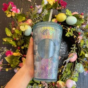✨NEW🧜‍♀️Starbucks Spring 2022 Iridescent Mermaid Blue Art Deco Grande Cup💎